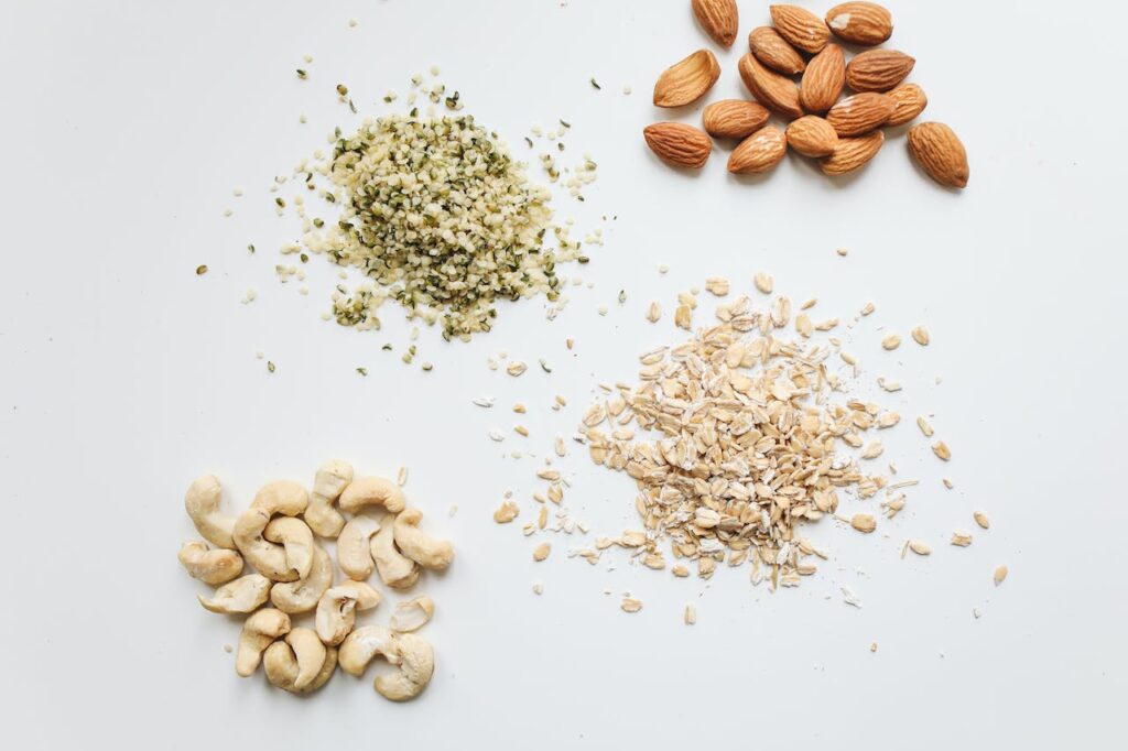 An image of nuts and grains, a one of the best natural sources of magnesium. 